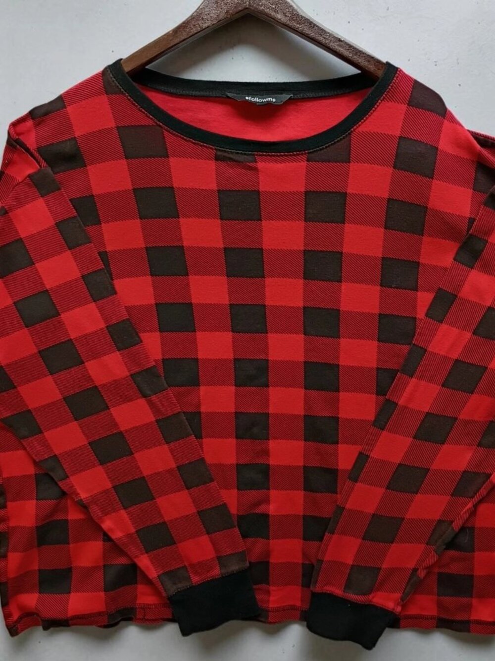 #followme Microfleece Womens Buffalo Plaid Pajama Top Size 2XL Lounge Wear Red